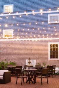 The courtyard at an Edgartown hotel near area bars.