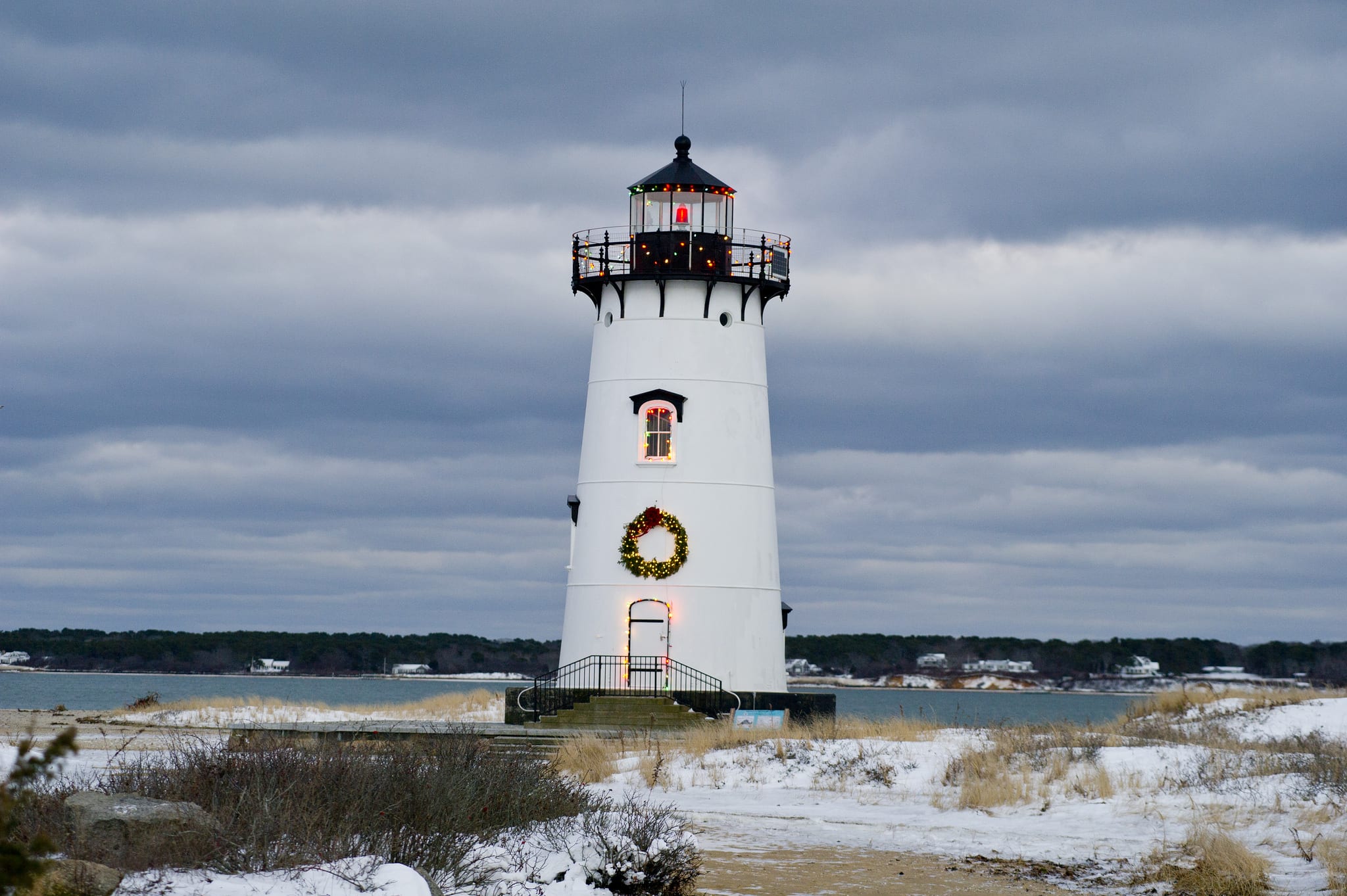 Edgartown Light set aglow during Christmas in Edgartown weekend.