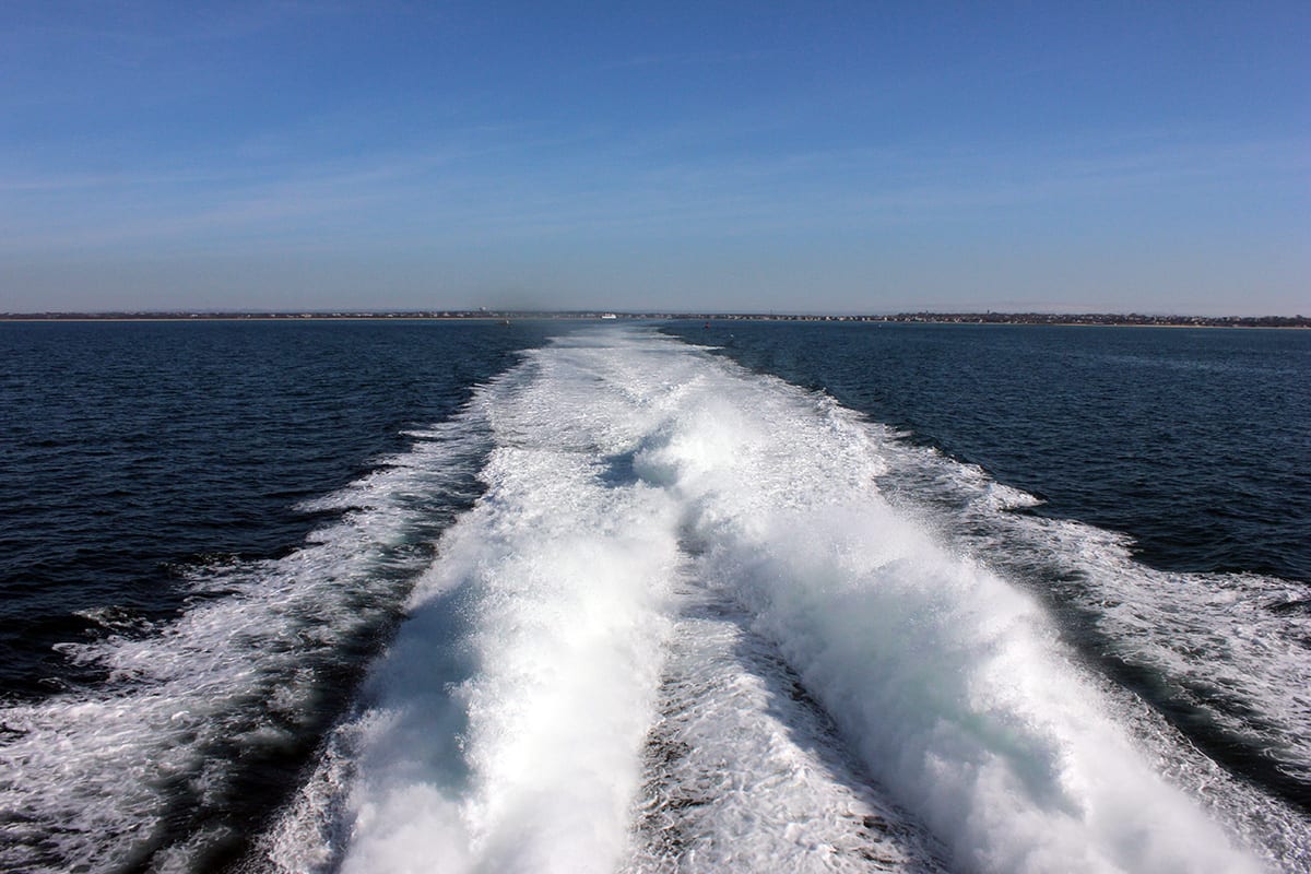 getting to Martha's Vineyard on the fast ferry - view of the wake from the back of the boat 