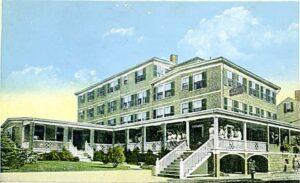 A sketch of Vineyard Square Hotel & Suites, a premier Edgartown hotel.