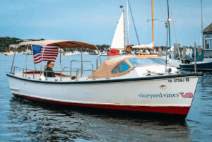 A boat in Edgartown Harbor, a great place to take photos on Martha's Vineyard.